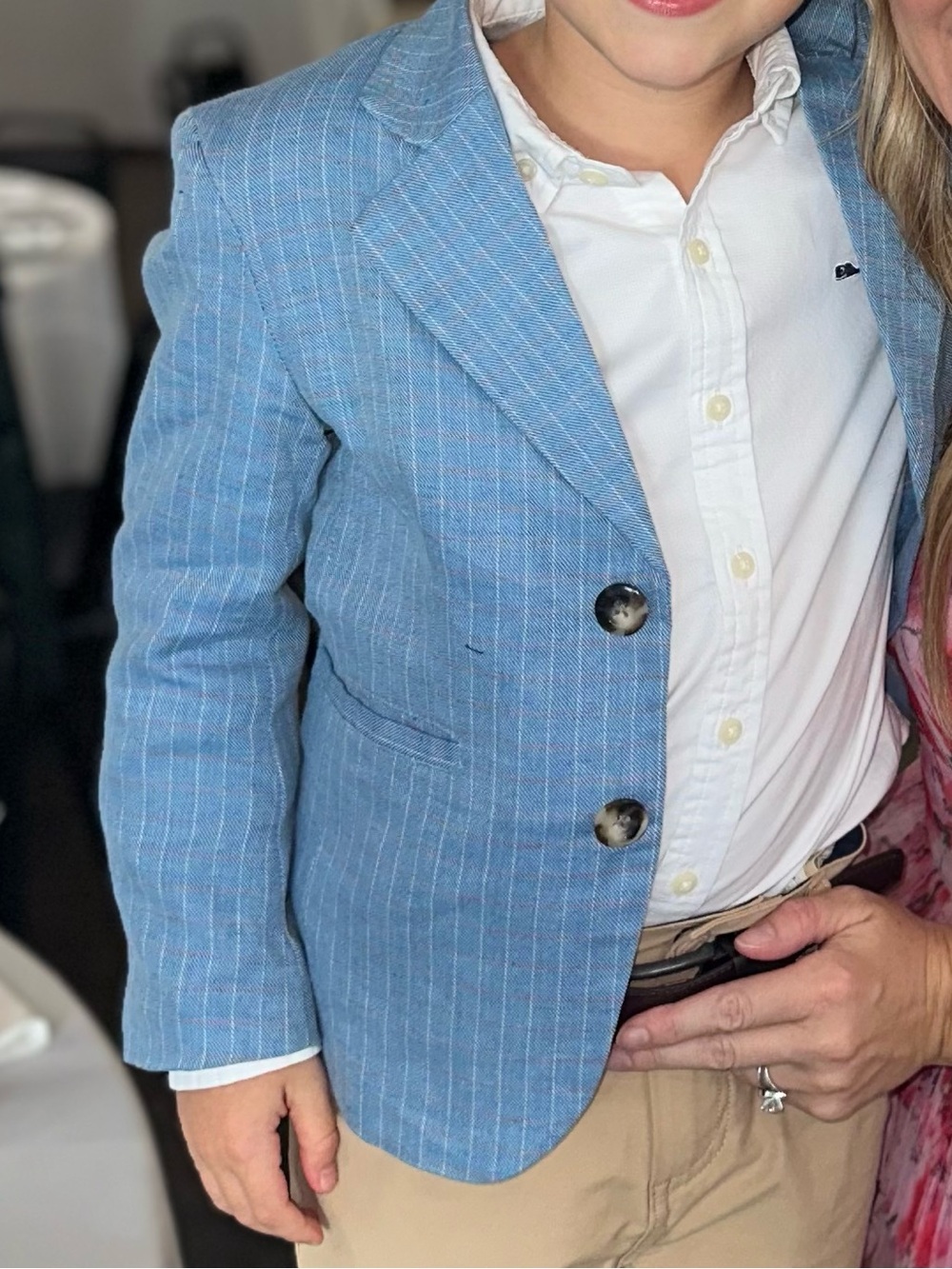 Designer Brown Bowen Blue Plaid Blazer with Button Details